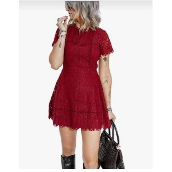Women's Red Crochet Mini Dress, Size Medium - Picture 1 of 12